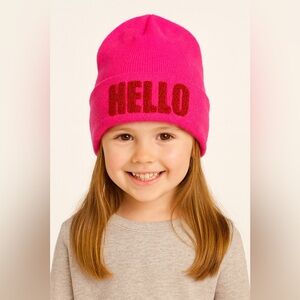 Cat & Jack • NWT Bright Pink Beanie with Red 'HELLO' hat